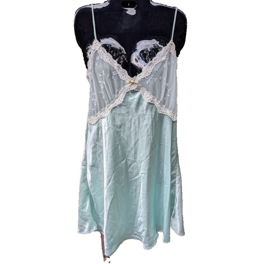 Vintage Womens Slip Dress Nightgown L Dainty Coquette Fairy Romantic Bow Lace